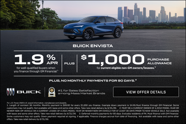 1.9% APR 
FOR WELL-QUALIFIED BUYERS when you finance through GM Financial.1

Plus, $1,000 PURCHAS...