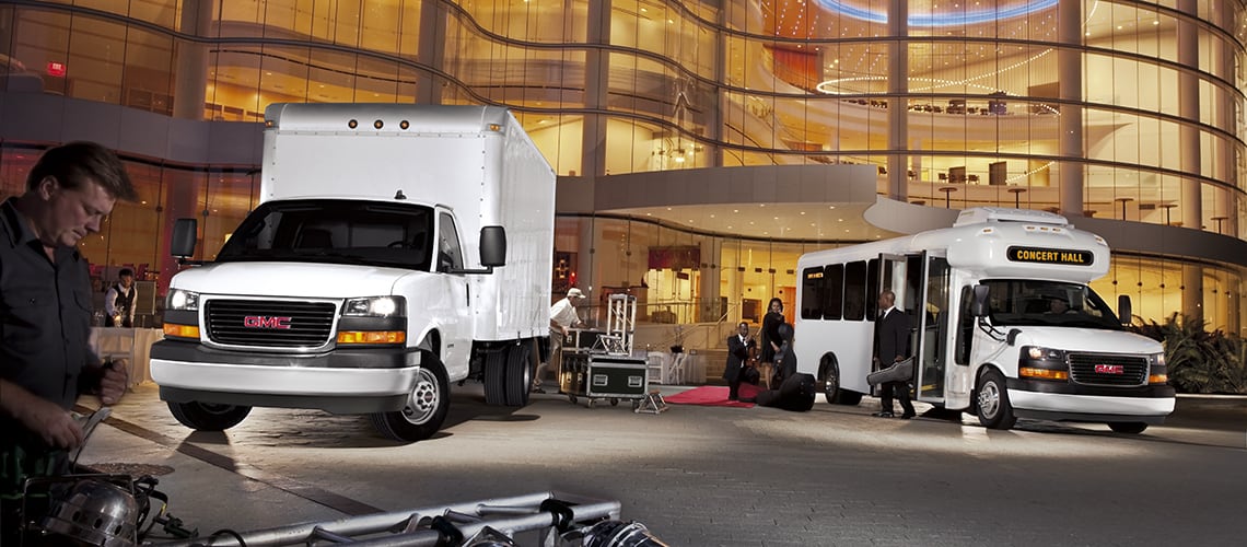 2024 GMC Savana Cutaway Van examples of a passenger bus and large delivery van