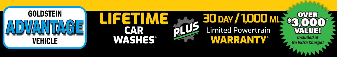 Lifetime Car Washes and 30 day / 1,000 mile Limited Powertrain Warranty on used ADVANTAGE category vehicles in stock only at Goldstein Buick GMC in Albany, NY