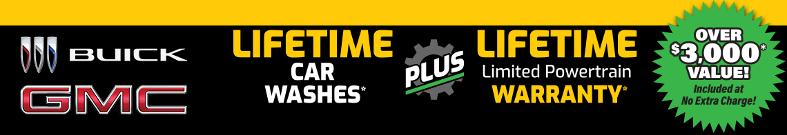 Lifetime Car Washes and Lifetime Limited Powertrain Warranty on New Buick and New GMC vehicles only at Goldstein Buick GMC in Albany, NY