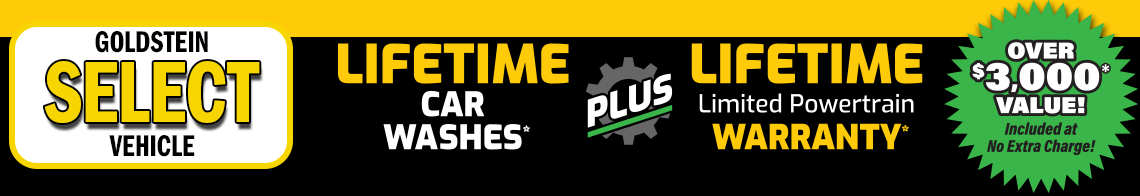 Lifetime Car Washes and Lifetime Limited Powertrain Warranty on used SELECT catgory vehicles in stock only at Goldstein Buick GMC in Albany, NY