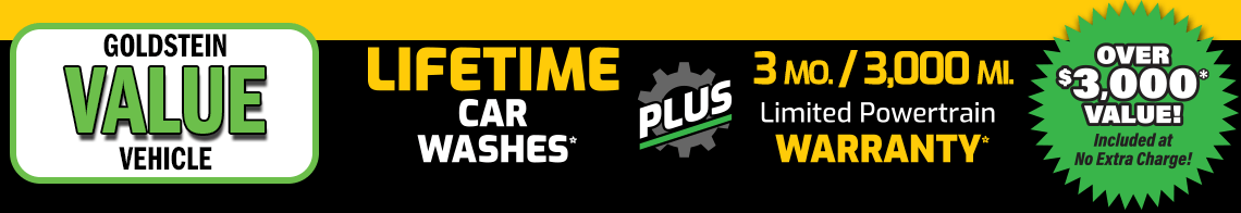 Lifetime Car Washes and a 30 month / 3,000 miles Limited Powertrain Warranty on used VALUE category vehicles in stock at Goldstein Buick GMC in Albany, NY