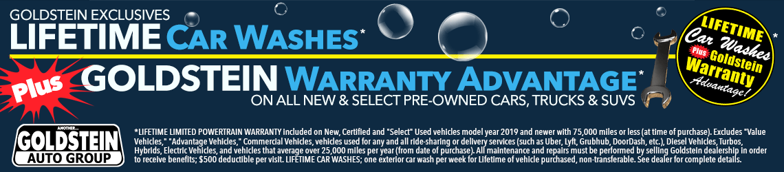 Click to view Goldstein Auto Group Exclusive Lifetime Limited Powertrain Warranty and Free Car Washes